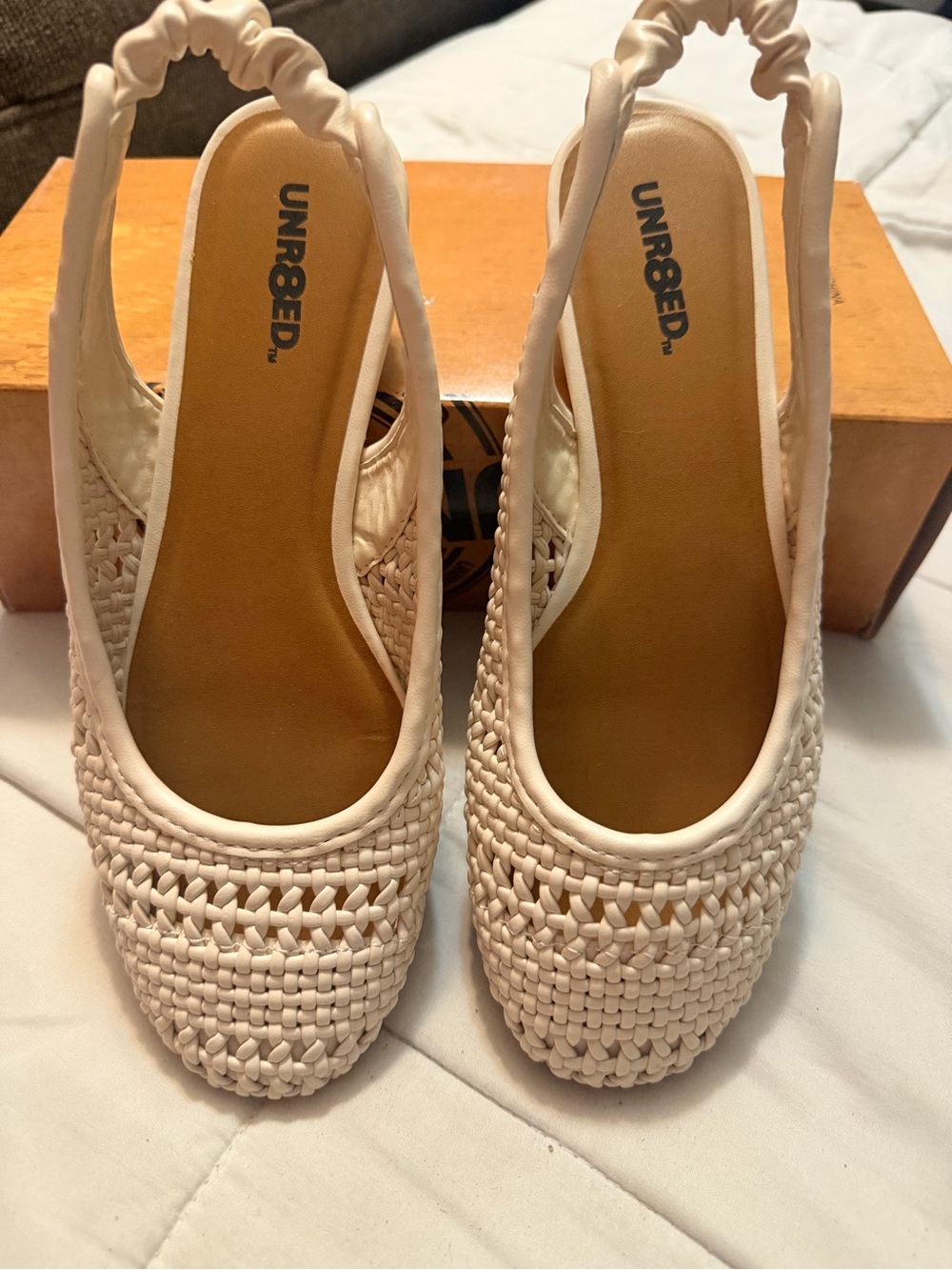 UNR8ED Woven Slingback Mules in Cream